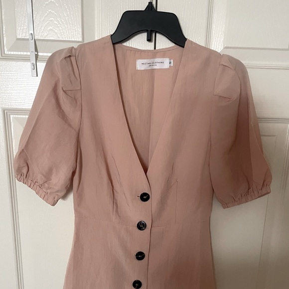 Dusty Pink Retro Fit Mini Button Down Dress - Picture 3 of 5